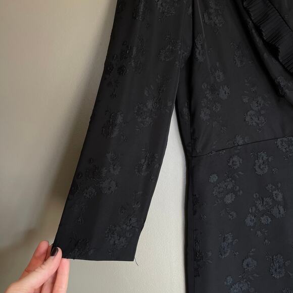 Sandro Wells Dress Black Jacquard Size 8 Long Sleeve Wrap Pleated Chic French - Picture 12 of 16